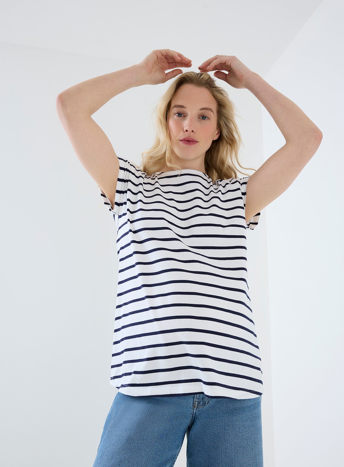 JOJO MAMAN BÉBÉ Boyfriend Cotton T-Shirt White Navy Stripe L - Image 2 thumbnail